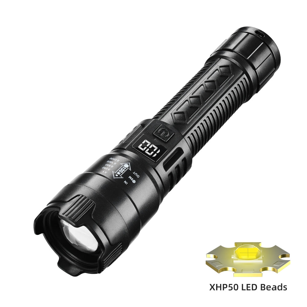 Besjaar zaklamp led oplaadbaar met 2000mAh Batterij - 2500Lumen - USB-C Oplaadbaar - Waterproof IP65