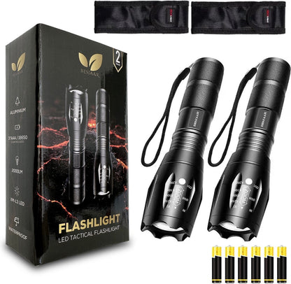 Besjaar 2 Stuks Militaire Zaklamp - IP65 Waterdicht - Inclusief Batterijen
