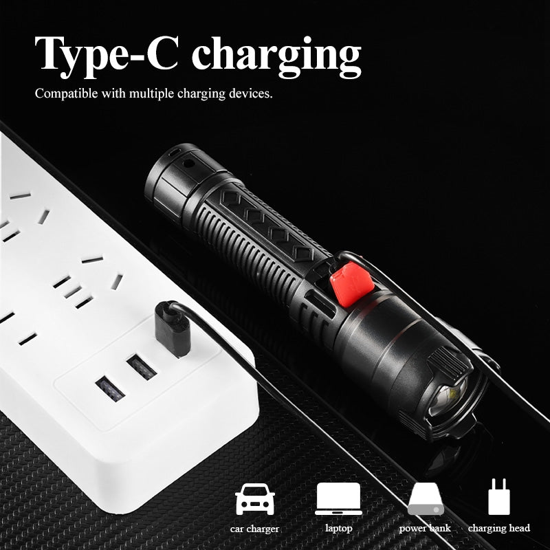 Besjaar zaklamp led oplaadbaar met 2000mAh Batterij - 2500Lumen - USB-C Oplaadbaar - Waterproof IP65