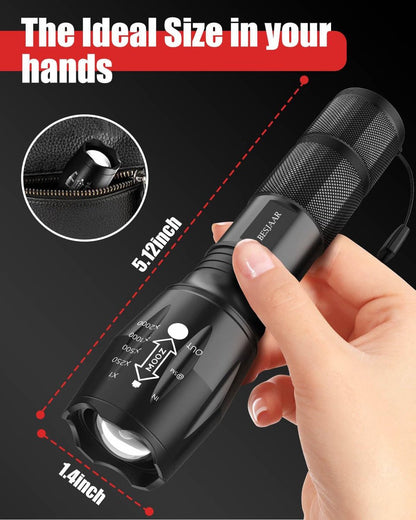 Besjaar 2 Stuks Militaire Zaklamp - IP65 Waterdicht - Inclusief Batterijen