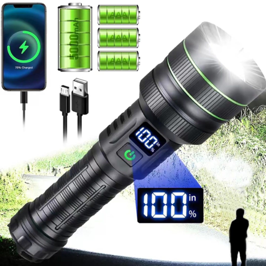 Besjaar zaklamp led oplaadbaar met 5200mAh Batterij - USB-C Oplaadbaar - Waterproof IP65