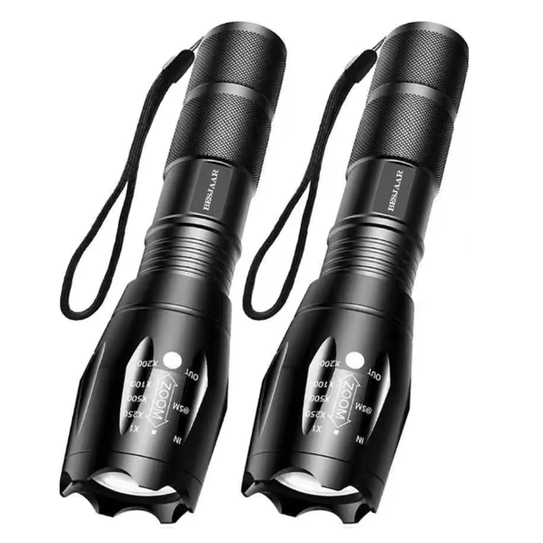 Besjaar 2 Stuks Militaire Zaklamp - IP65 Waterdicht - Inclusief Batterijen