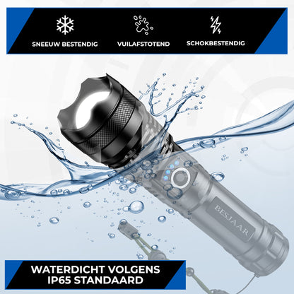 Besjaar zaklamp led oplaadbaar met 5200mAh Batterij - 4000 Lumen - USB-C Oplaadbaar - Waterproof IP65